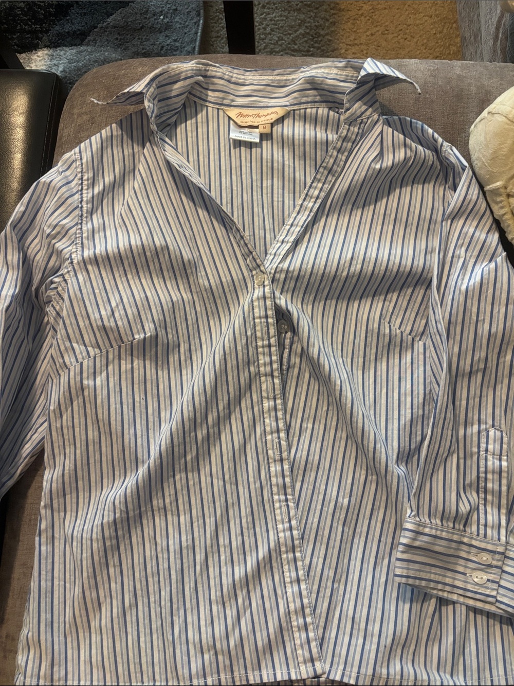Norm Thompson Blue and White Striped Button-Down Shirt